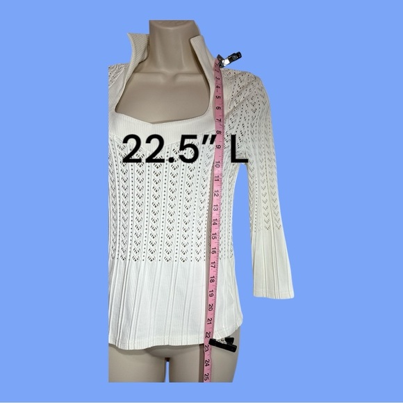 Cache Stretch Knit High Collar Pullover Sweater 3/4” Sleeve Crochet & Rib Size S - Picture 2 of 6